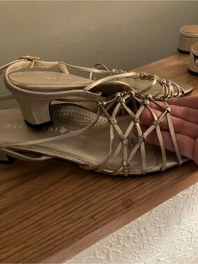 David Tate Champagne Knotted Strappy Mid Heel Sandals